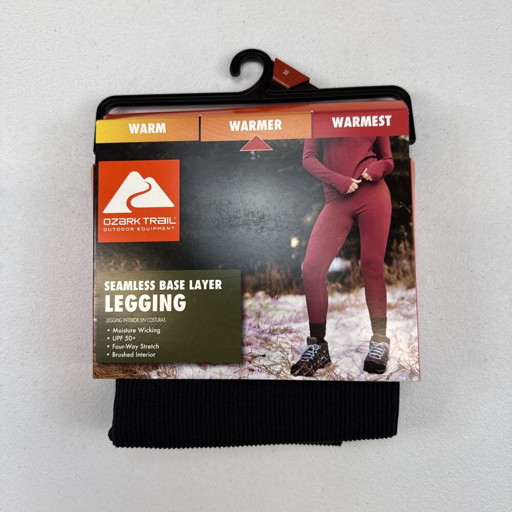 Ozark Trail Womens Warmer Seamless Ribbed Thermal Base Layer Leggings M Black